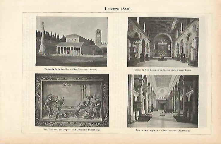 LAMINA ESPASA 1872: Iglesias consagradas a San Lorenzo