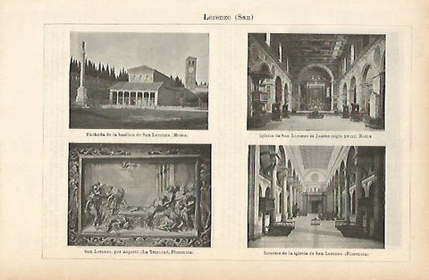 LAMINA ESPASA 1872: Iglesias consagradas a San Lorenzo