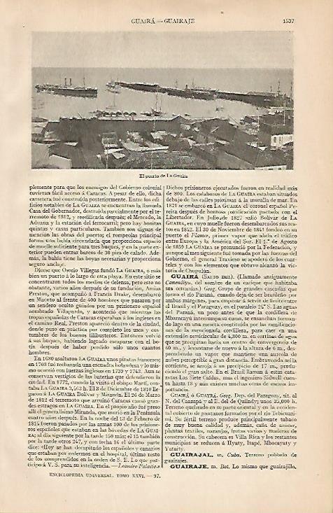 LAMINA ESPASA 2232: El puerto de La Guaira Venezuela