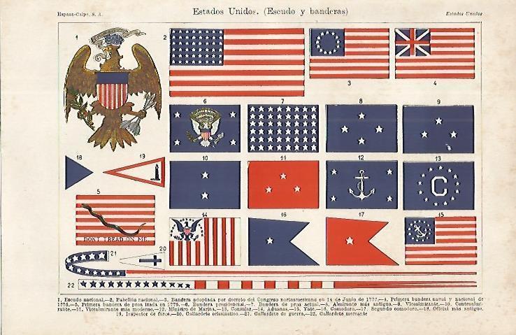 LAMINA ESPASA 16335: Escudo y banderas de Estados Unidos