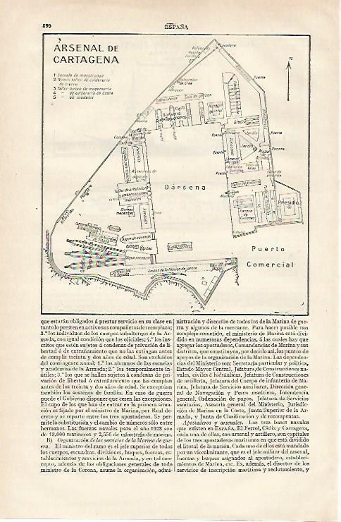 LAMINA ESPASA 19852: Plano del Arsenal de Cartagena