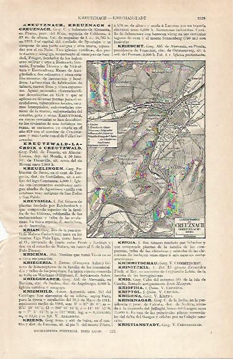 LAMINA ESPASA 21182: Mapa de los alrededores de Kreuznach Alemania