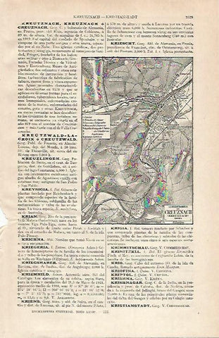 LAMINA ESPASA 21182: Mapa de los alrededores de Kreuznach Alemania