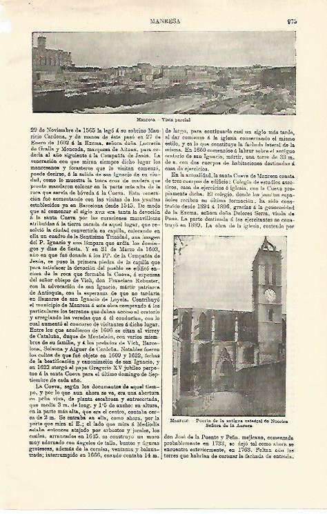 LAMINA ESPASA 18642: Vista y Catedral de Manresa