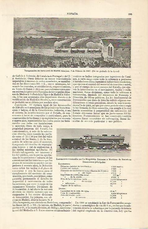 LAMINA ESPASA 10131: Ianuguracion del ferrocarril Madrid-Aranjuez en 1867