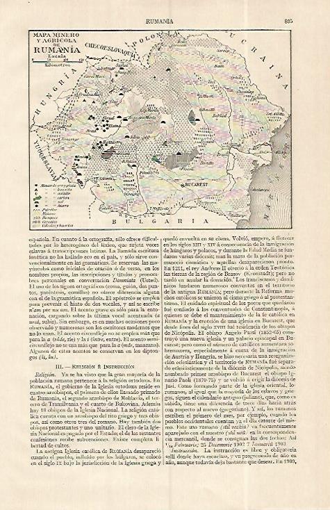 LAMINA ESPASA 19349: Mapa minero y agricola de Rumania