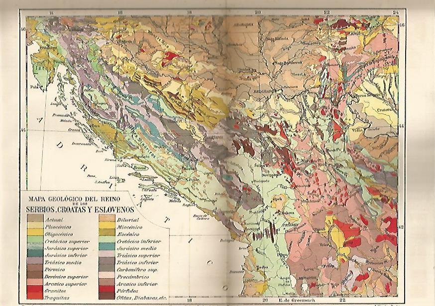 LAMINA ESPASA 601: Mapa geologico de los serbios croatas y eslovenos