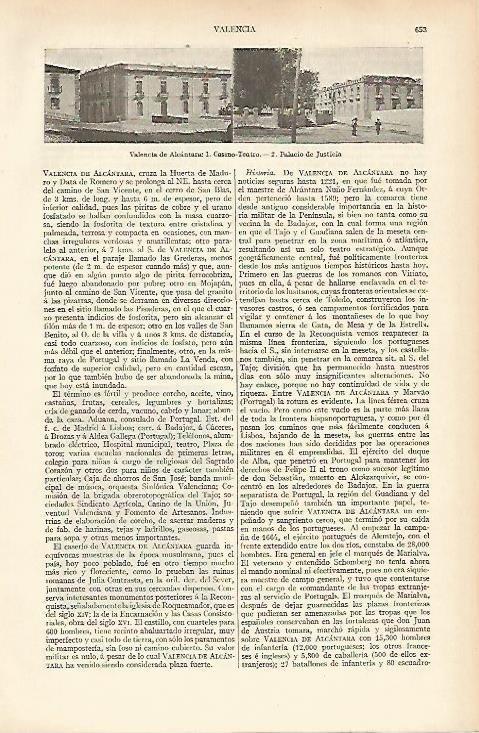 LAMINA ESPASA 4747: Casino- Teatro y Palacio de Justicia de Valencia de Alcantara Caceres