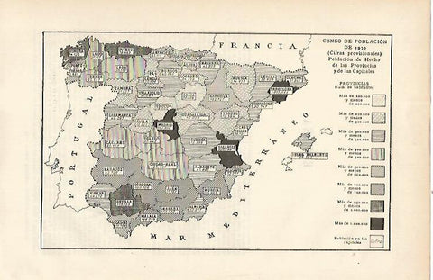 LAMINA ESPASA 22470: Poblacion de España en 1930