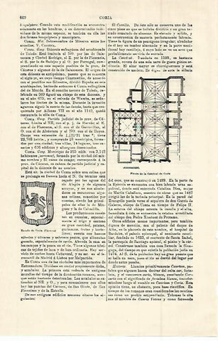 LAMINA ESPASA 14976: Escudo y planta de la catedral de Coria Caceres