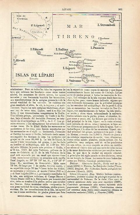 LAMINA ESPASA 25736: Mapa de las Islas de Lipari
