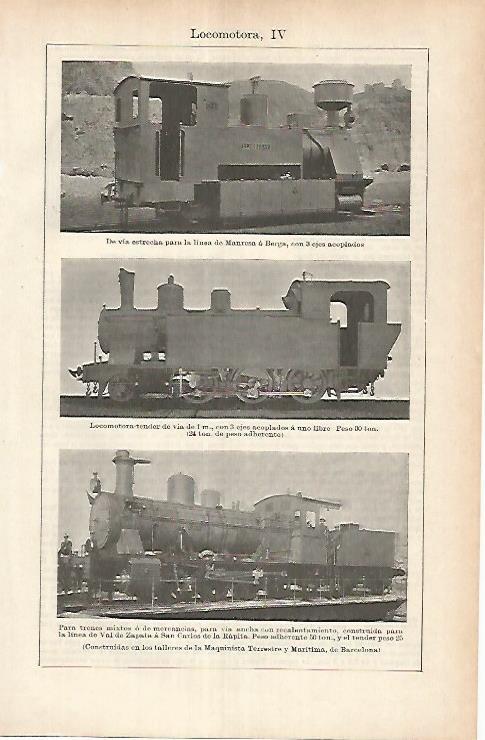LAMINA ESPASA 25801: Locomotoras construidas en La Maquinista de Barcelona