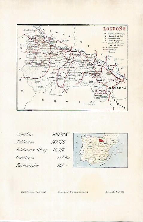 LAMINA ESPASA 25830: Mapa de la provincia de Logroño
