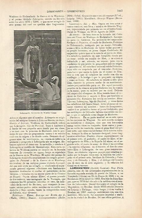 LAMINA ESPASA 25838: Lohengrin acuarela de W. Crane
