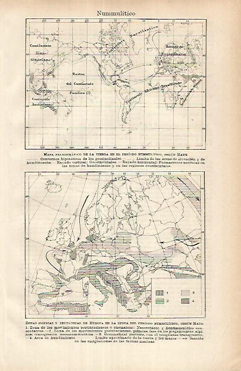 LAMINA ESPASA 25853: Mapa de la tierra en el periodo nummulitico
