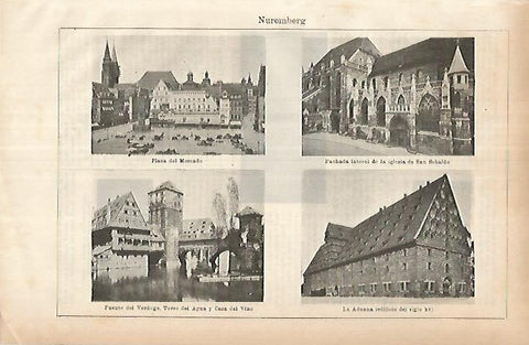 LAMINA ESPASA 25866: Plaza del Mercado Puente del Vedugo Iglesia y Aduana de Nuremberg
