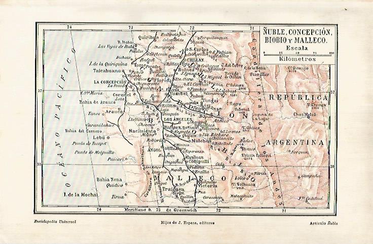 LAMINA ESPASA 25872: Mapa de Ñube Concepcion Biobo y Malleco