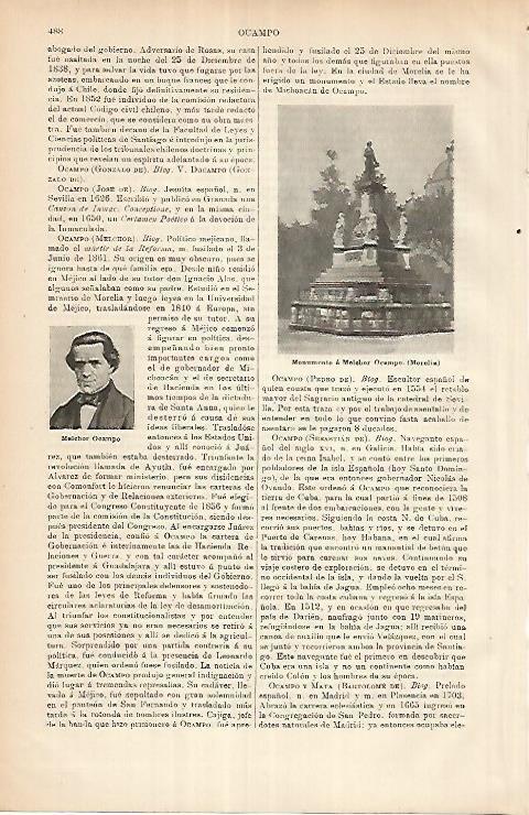 LAMINA ESPASA 25923: Monumento a Melchor Ocampo en Morelia