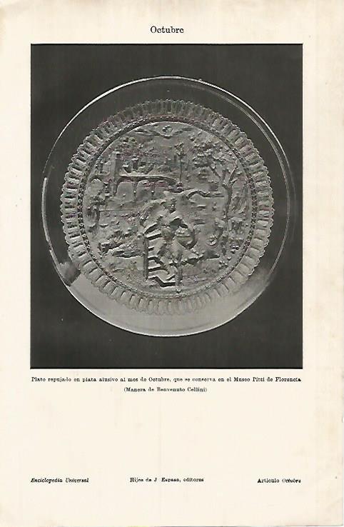 LAMINA ESPASA 25957: Plato de plata alusivo al mes de Octubre. Museo Pitti