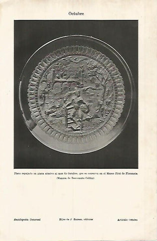 LAMINA ESPASA 25957: Plato de plata alusivo al mes de Octubre. Museo Pitti