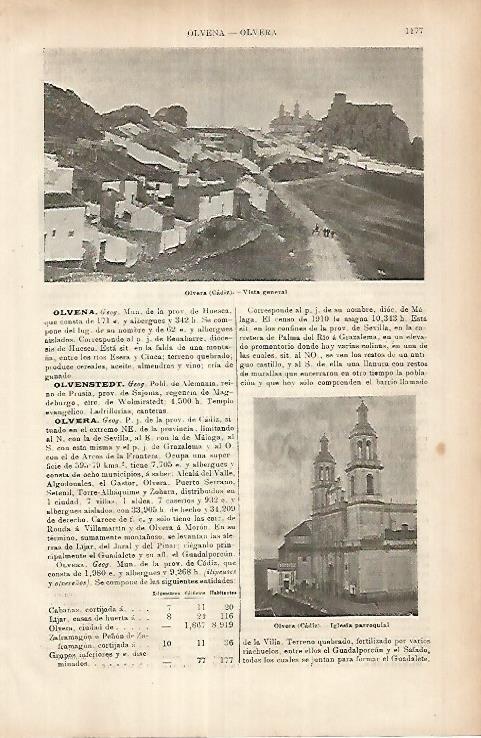 LAMINA ESPASA 26040: Vista e iglesia de Olivera Cadiz