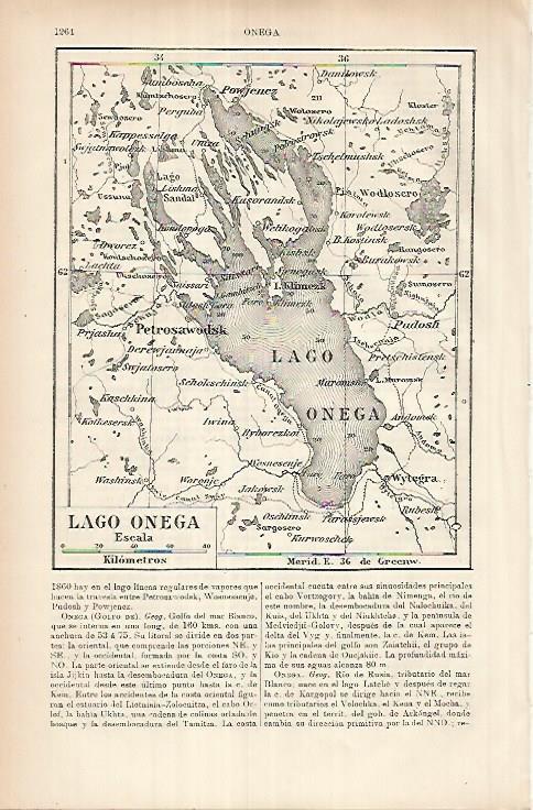LAMINA ESPASA 26052: Mapa del Lago Onega