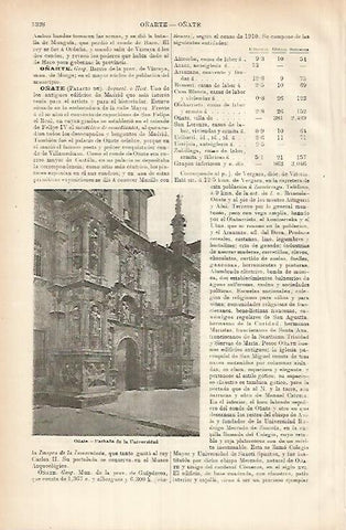 LAMINA ESPASA 26061: Fachada de la Universidad de Oñate Guipuzcoa