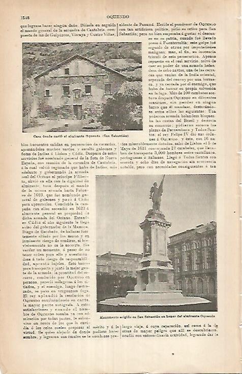 LAMINA ESPASA 26077: Casa donde nacio el almirante Oquendo en San Sebastian