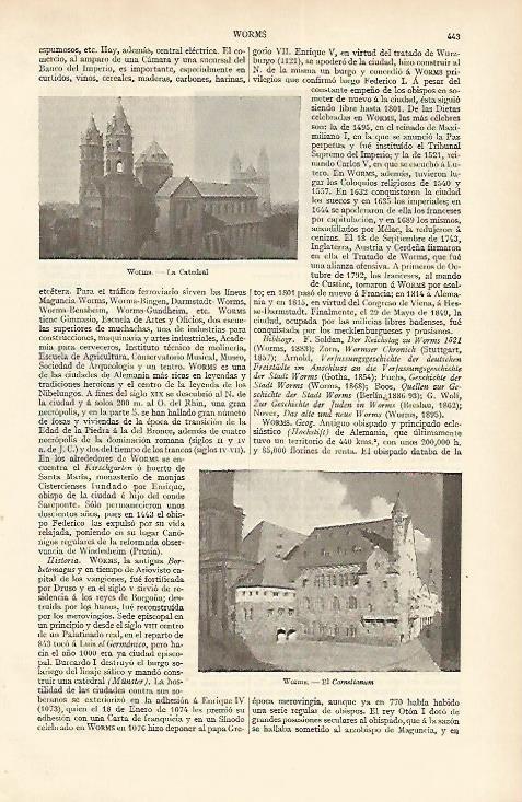 LAMINA ESPASA Alemania 1596: Vistas de Worms Alemania