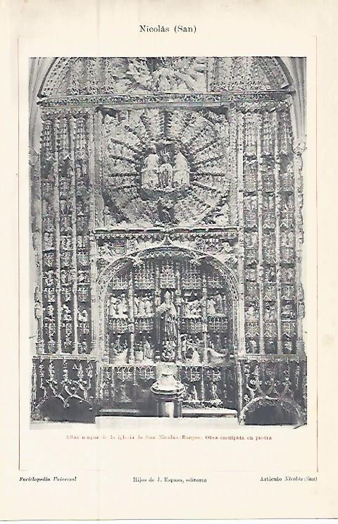 LAMINA ESPASA 9447: Altar Mayor de la iglesia de San Nicolas en Burgos