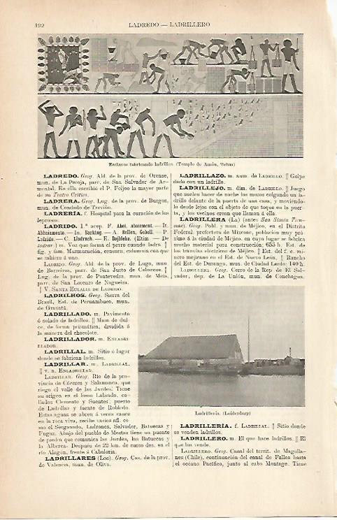 LAMINA ESPASA 8901: Fabricacion de ladrillos. Templo de Amon de Tebas Egipto