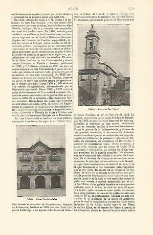 LAMINA ESPASA 21413: Ayuntamiento y Torre de San Miguel en Oñate Guipuzcoa