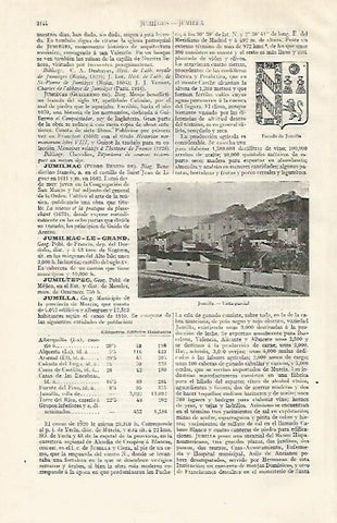 LAMINA ESPASA 21114: Escudo y vista de Jumilla Murcia