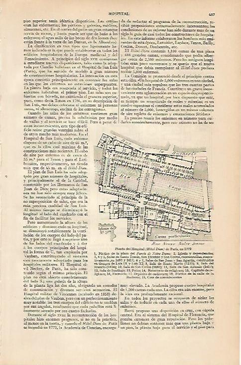 LAMINA ESPASA 4458: Planta del Hospital de Paris en 1772