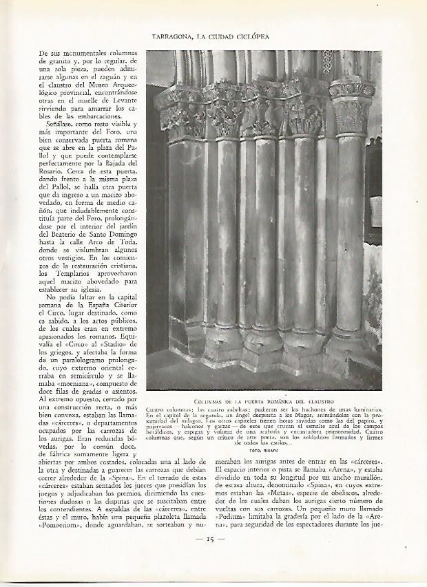 LAMINA 9365: Tarragona: Columnas de la puerta romanica del claustro de la Catedral