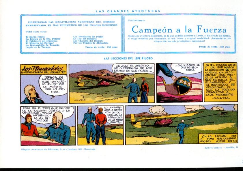 Facsimil: El Hombre Enmascarado (The Phantom) numero 22: El misterio de la joven desmemoriada (trasera lecciones del jefe piloto)
