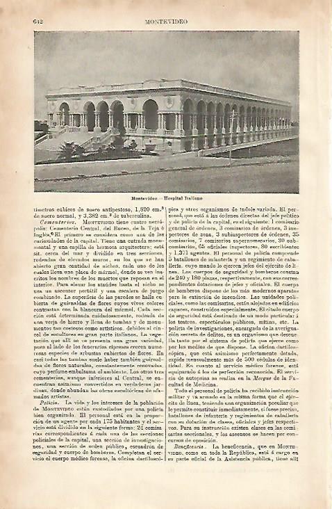 LAMINA ESPASA 8661: Hospital Italiano en Montevideo Uruguay