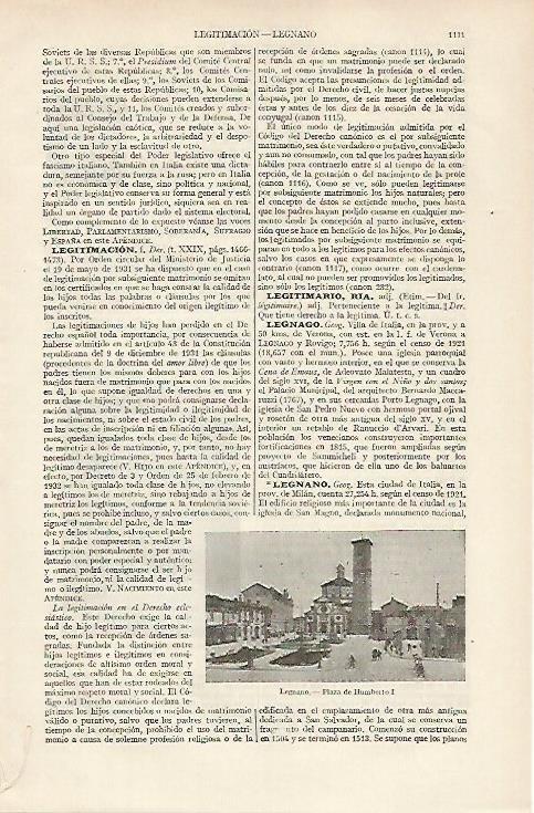 LAMINA ESPASA 19789: Plaza de Humberto I en Legnano Italia