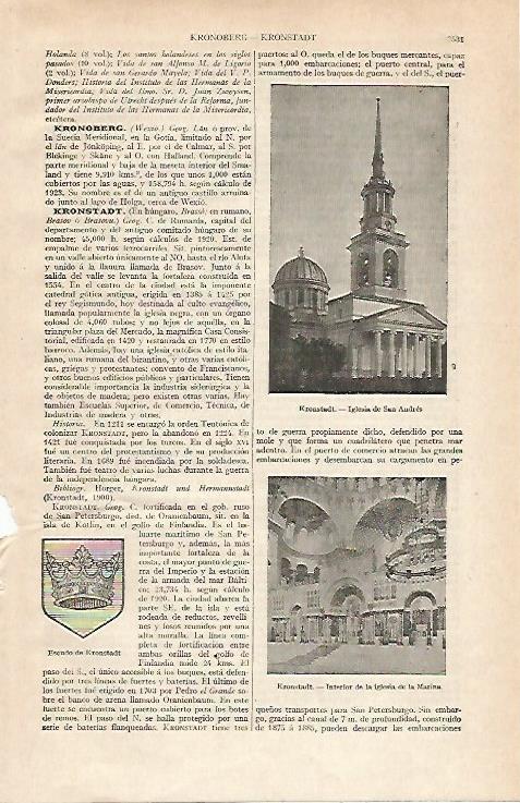 LAMINA ESPASA 21183: Escudo e Iglesia de San Andres en Kronstadt Rumania