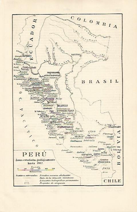 LAMINA ESPASA 15812: Mapa geologico de Peru en 1917