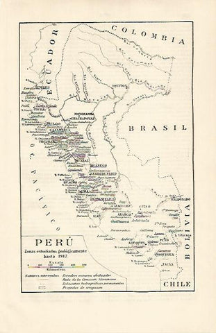 LAMINA ESPASA 15812: Mapa geologico de Peru en 1917