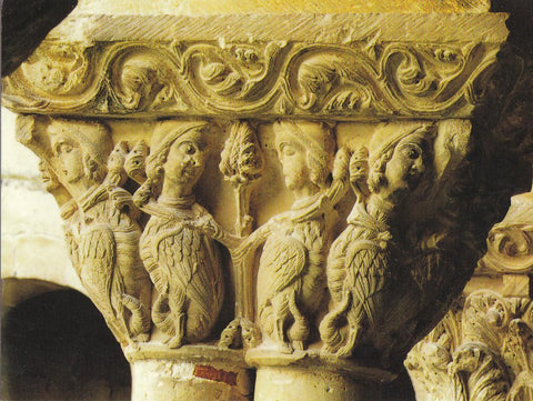 Postal 62116 : Abadia de Sto. Domingo de Silos (Burgos) Claustro: capitel Arpias aafrontadas s. XII