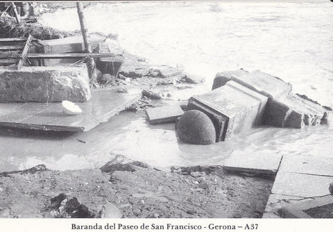 Postal 62165 : Gerona. Paseo de San Francisco llamado la Artilleria. Inundacion 12 Octubre de 1962