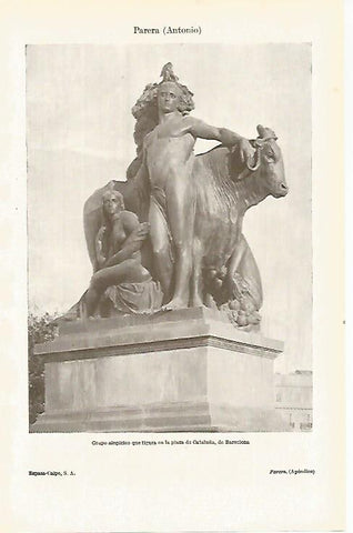 LAMINA ESPASA 26091: Escultura de la Plaza de Cataluña en Barcelona