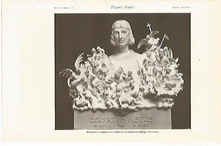 LAMINA ESPASA 26122: Monumento de la Fundacion Bernat Metge por Juan Piquer