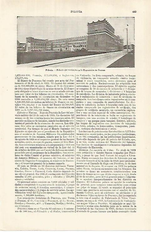 LAMINA ESPASA 26133: Palacio de Gobierno en la Exposicion de Poznan Polonia