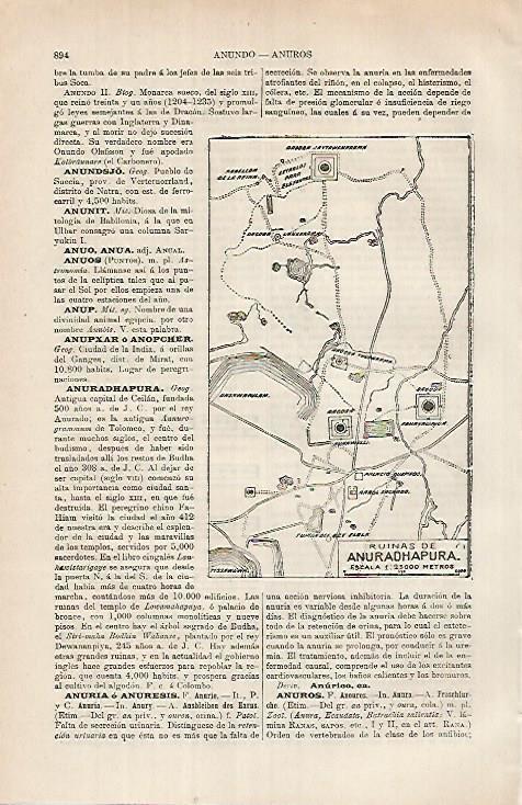 LAMINA ESPASA 26195: Mapa de las ruinas de Anuradhapura Sri Lanka