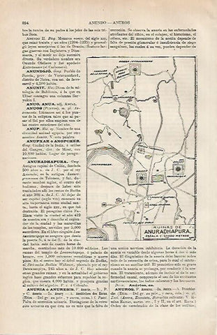 LAMINA ESPASA 26195: Mapa de las ruinas de Anuradhapura Sri Lanka