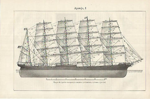 LAMINA ESPASA 26203: Buque de 5 palos con aparejo completo