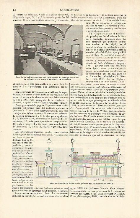 LAMINA ESPASA 26297: Laboratorio de la Escuela Industrial de Barcelona